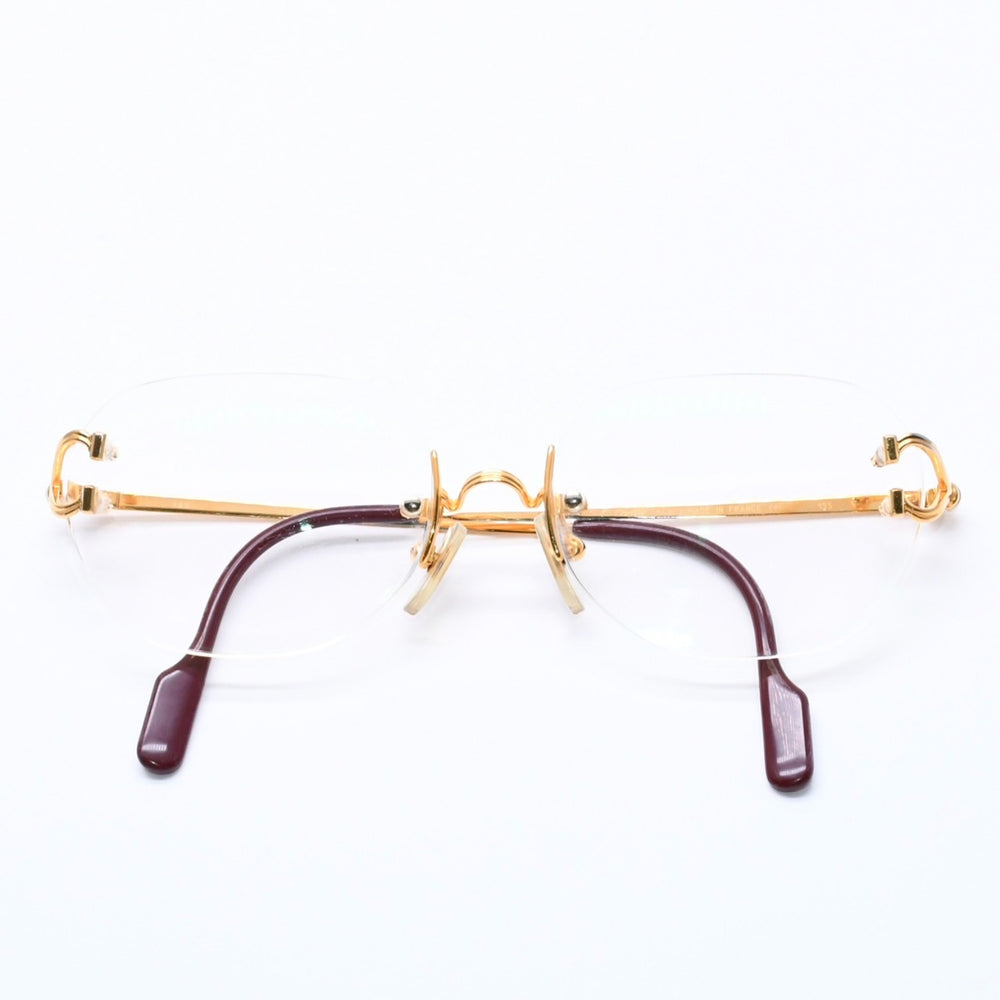 極美品 CARTIER カルティエ ツーポイント リムレス メガネ 1932880 メタル ワインレッド ゴールド金具 中古 4a004258