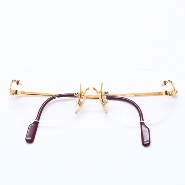 Very Good Condition CARTIER Two Point Rimless Glasses 1932880 Metal Wine Red Gold Hardware Used 4a004258