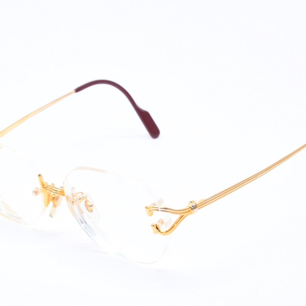Very Good Condition CARTIER Two Point Rimless Glasses 1932880 Metal Wine Red Gold Hardware Used 4a004258