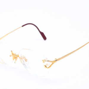 Very Good Condition CARTIER Two Point Rimless Glasses 1932880 Metal Wine Red Gold Hardware Used 4a004258