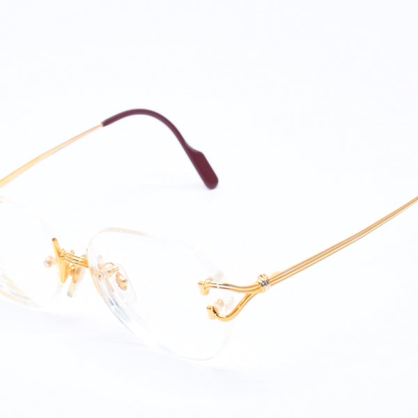 Very Good Condition CARTIER Two Point Rimless Glasses 1932880 Metal Wine Red Gold Hardware Used 4a004258