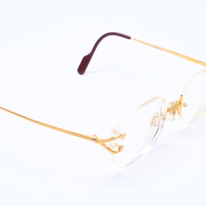 Very Good Condition CARTIER Two Point Rimless Glasses 1932880 Metal Wine Red Gold Hardware Used 4a004258