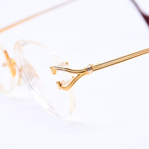 Very Good Condition CARTIER Two Point Rimless Glasses 1932880 Metal Wine Red Gold Hardware Used 4a004258