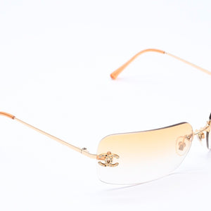 CHANEL Rimless Sunglasses Eyewear 4017-D c.125/56 Size 62□17 120 Coco Mark Rhinestone Good Condition Used 4a004405