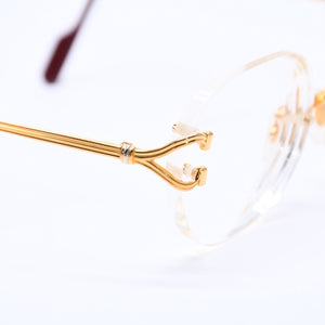 Very Good Condition CARTIER Two Point Rimless Glasses 1932880 Metal Wine Red Gold Hardware Used 4a004258