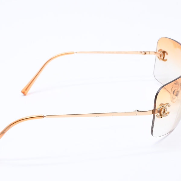 CHANEL Rimless Sunglasses Eyewear 4017-D c.125/56 Size 62□17 120 Coco Mark Rhinestone Good Condition Used 4a004405