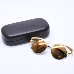 極美品 LOUIS VUITTON ルイヴィトン Sunglasses サングラス GP×レザー Gold ゴールド M0117 中古 4a004301