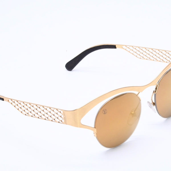極美品 LOUIS VUITTON ルイヴィトン Sunglasses サングラス GP×レザー Gold ゴールド M0117 中古 4a004301