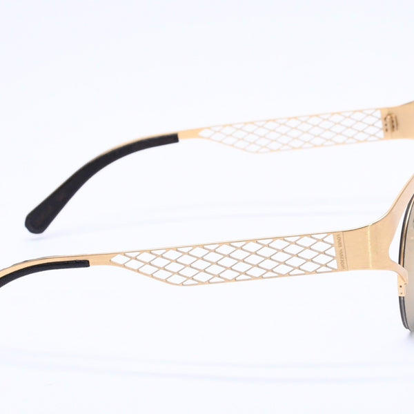 極美品 LOUIS VUITTON ルイヴィトン Sunglasses サングラス GP×レザー Gold ゴールド M0117 中古 4a004301