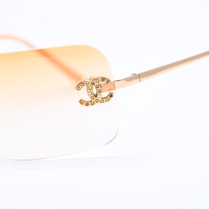 CHANEL Rimless Sunglasses Eyewear 4017-D c.125/56 Size 62□17 120 Coco Mark Rhinestone Good Condition Used 4a004405