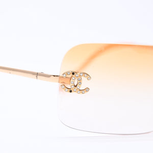 CHANEL Rimless Sunglasses Eyewear 4017-D c.125/56 Size 62□17 120 Coco Mark Rhinestone Good Condition Used 4a004405