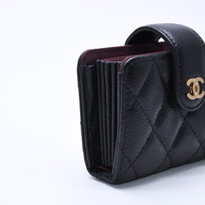 New and unused CHANEL CHANEL Card Case No. 21 Coco Mark Caviar Skin Black Bordeaux Gold Hardware Used 4a004390