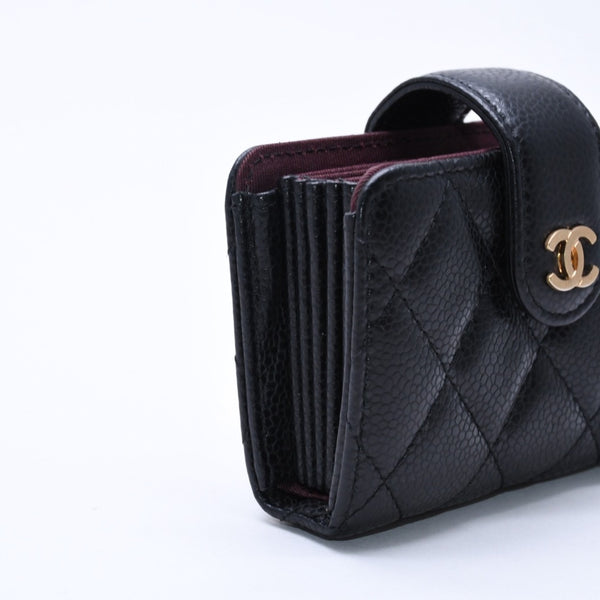 New and unused CHANEL CHANEL Card Case No. 21 Coco Mark Caviar Skin Black Bordeaux Gold Hardware Used 4a004390