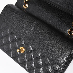 極美品 CHANEL シャネル マトラッセ25 Wフラップ Wチェーンショルダーバッグ キャビアスキン ゴールド金具 ランダム番台 ブラック ココマーク 中古 4a004409