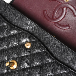 極美品 CHANEL シャネル マトラッセ25 Wフラップ Wチェーンショルダーバッグ キャビアスキン ゴールド金具 ランダム番台 ブラック ココマーク 中古 4a004409
