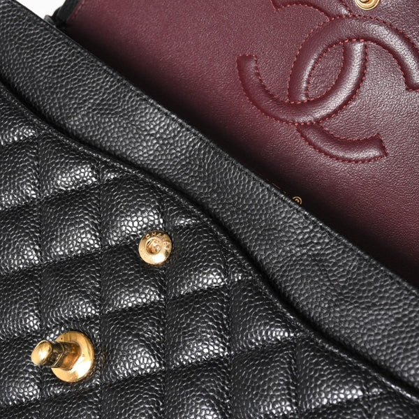 極美品 CHANEL シャネル マトラッセ25 Wフラップ Wチェーンショルダーバッグ キャビアスキン ゴールド金具 ランダム番台 ブラック ココマーク 中古 4a004409