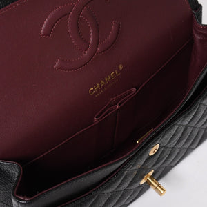 極美品 CHANEL シャネル マトラッセ25 Wフラップ Wチェーンショルダーバッグ キャビアスキン ゴールド金具 ランダム番台 ブラック ココマーク 中古 4a004409