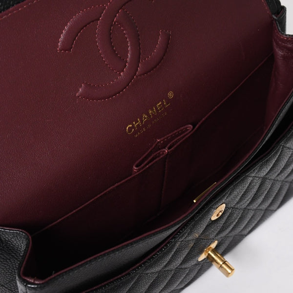 極美品 CHANEL シャネル マトラッセ25 Wフラップ Wチェーンショルダーバッグ キャビアスキン ゴールド金具 ランダム番台 ブラック ココマーク 中古 4a004409
