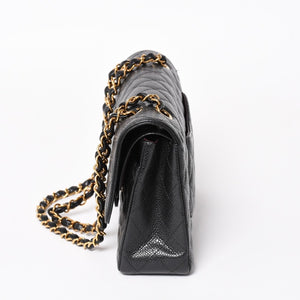 極美品 CHANEL シャネル マトラッセ25 Wフラップ Wチェーンショルダーバッグ キャビアスキン ゴールド金具 ランダム番台 ブラック ココマーク 中古 4a004409
