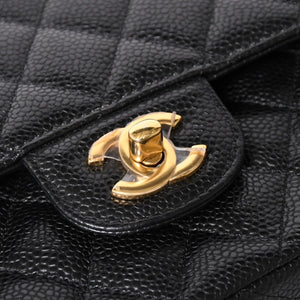 極美品 CHANEL シャネル マトラッセ25 Wフラップ Wチェーンショルダーバッグ キャビアスキン ゴールド金具 ランダム番台 ブラック ココマーク 中古 4a004409