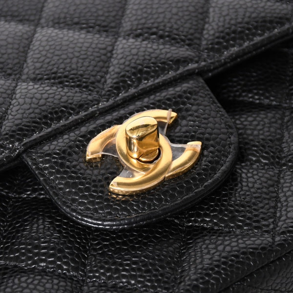 極美品 CHANEL シャネル マトラッセ25 Wフラップ Wチェーンショルダーバッグ キャビアスキン ゴールド金具 ランダム番台 ブラック ココマーク 中古 4a004409