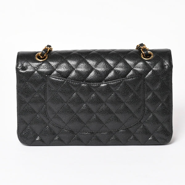 極美品 CHANEL シャネル マトラッセ25 Wフラップ Wチェーンショルダーバッグ キャビアスキン ゴールド金具 ランダム番台 ブラック ココマーク 中古 4a004409