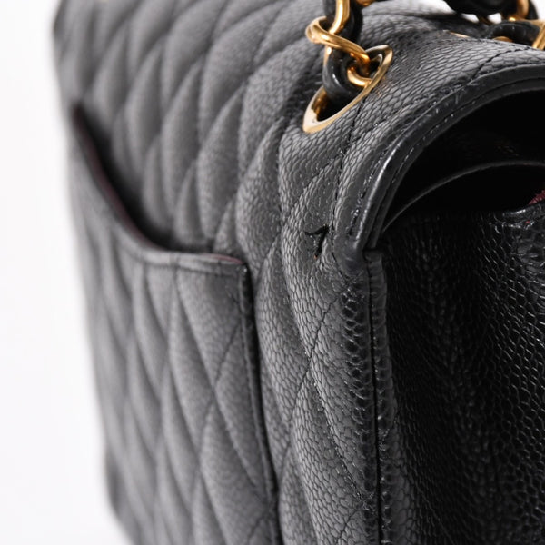 極美品 CHANEL シャネル マトラッセ25 Wフラップ Wチェーンショルダーバッグ キャビアスキン ゴールド金具 ランダム番台 ブラック ココマーク 中古 4a004409