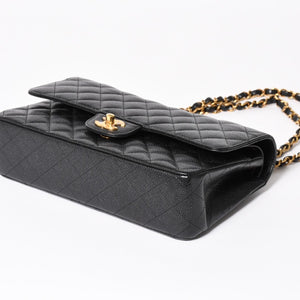 極美品 CHANEL シャネル マトラッセ25 Wフラップ Wチェーンショルダーバッグ キャビアスキン ゴールド金具 ランダム番台 ブラック ココマーク 中古 4a004409