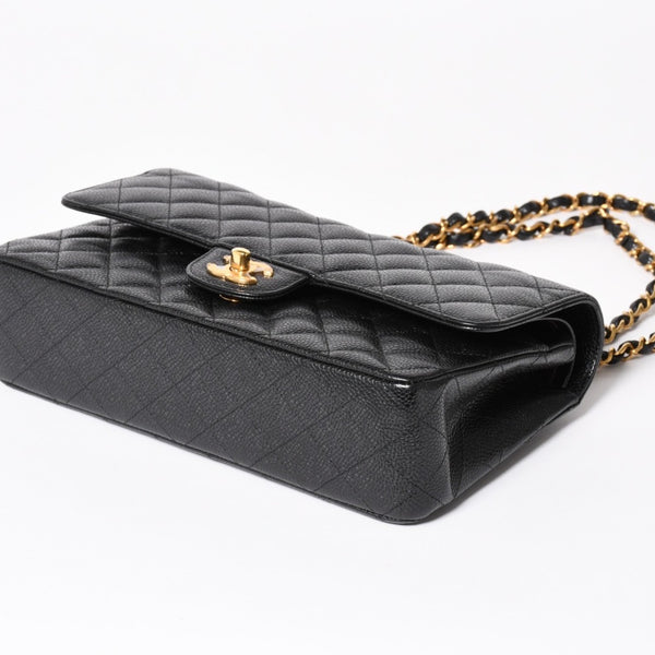 極美品 CHANEL シャネル マトラッセ25 Wフラップ Wチェーンショルダーバッグ キャビアスキン ゴールド金具 ランダム番台 ブラック ココマーク 中古 4a004409