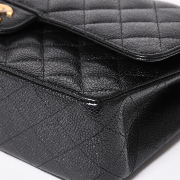 極美品 CHANEL シャネル マトラッセ25 Wフラップ Wチェーンショルダーバッグ キャビアスキン ゴールド金具 ランダム番台 ブラック ココマーク 中古 4a004409