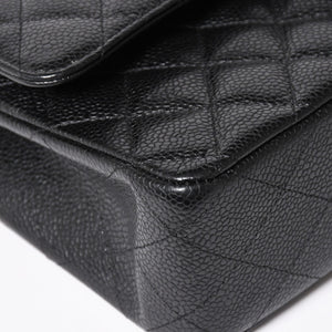 極美品 CHANEL シャネル マトラッセ25 Wフラップ Wチェーンショルダーバッグ キャビアスキン ゴールド金具 ランダム番台 ブラック ココマーク 中古 4a004409