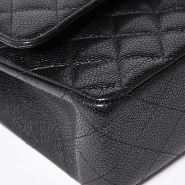極美品 CHANEL シャネル マトラッセ25 Wフラップ Wチェーンショルダーバッグ キャビアスキン ゴールド金具 ランダム番台 ブラック ココマーク 中古 4a004409
