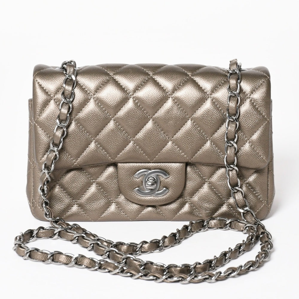 極美品 CHANEL シャネル ミニマトラッセ Sフラップ Sチェーンショルダーバッグ 23番台 ココマーク ブラウン カーキ 中古 4a004411