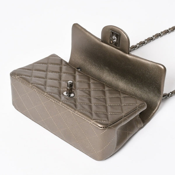 極美品 CHANEL シャネル ミニマトラッセ Sフラップ Sチェーンショルダーバッグ 23番台 ココマーク ブラウン カーキ 中古 4a004411