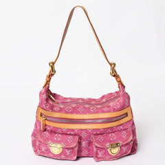 LOUIS VUITTON Baggy PM Shoulder Bag M95212 Monogram Denim Leather Pink Gold Hardware Good Condition Used 4a004389