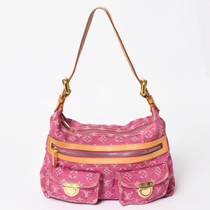 LOUIS VUITTON Baggy PM Shoulder Bag M95212 Monogram Denim Leather Pink Gold Hardware Good Condition Used 4a004389