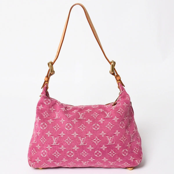 LOUIS VUITTON Baggy PM Shoulder Bag M95212 Monogram Denim Leather Pink Gold Hardware Good Condition Used 4a004389