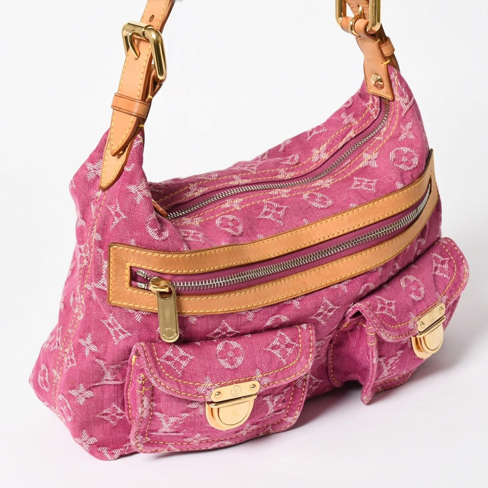 LOUIS VUITTON ルイヴィトン バギーPM ショルダーバッグ M95212 モノグラム デニム レザー ピンク ゴールド金具 美品 中古 4a004389