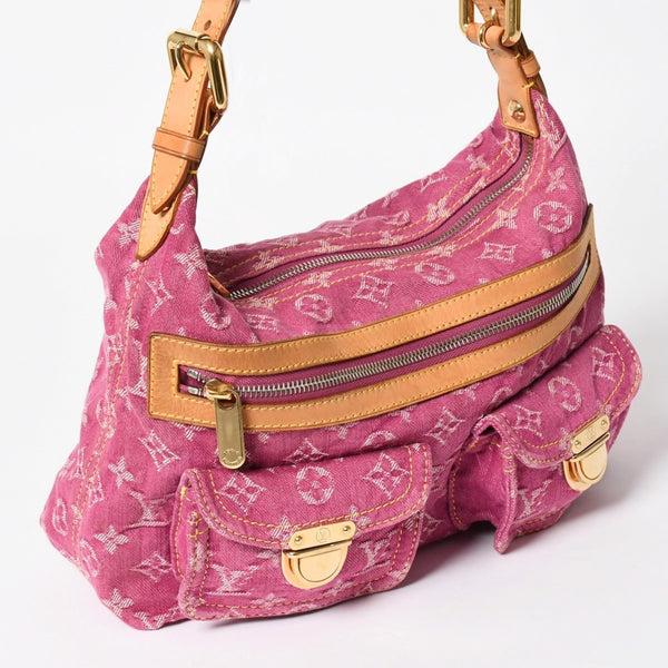 LOUIS VUITTON Baggy PM Shoulder Bag M95212 Monogram Denim Leather Pink Gold Hardware Good Condition Used 4a004389