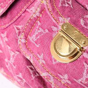 LOUIS VUITTON Baggy PM Shoulder Bag M95212 Monogram Denim Leather Pink Gold Hardware Good Condition Used 4a004389