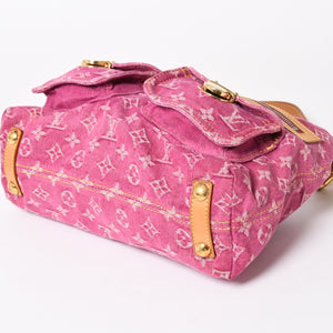 LOUIS VUITTON Baggy PM Shoulder Bag M95212 Monogram Denim Leather Pink Gold Hardware Good Condition Used 4a004389