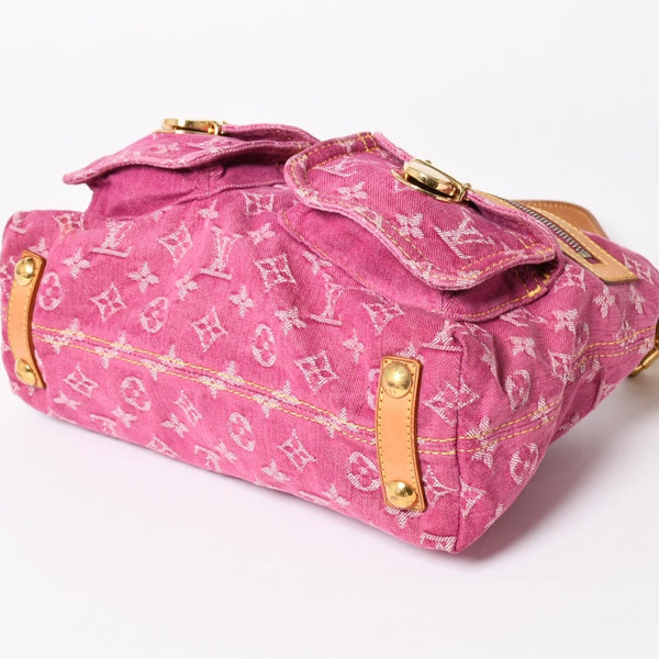 LOUIS VUITTON Baggy PM Shoulder Bag M95212 Monogram Denim Leather Pink Gold Hardware Good Condition Used 4a004389