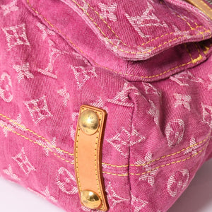 LOUIS VUITTON Baggy PM Shoulder Bag M95212 Monogram Denim Leather Pink Gold Hardware Good Condition Used 4a004389