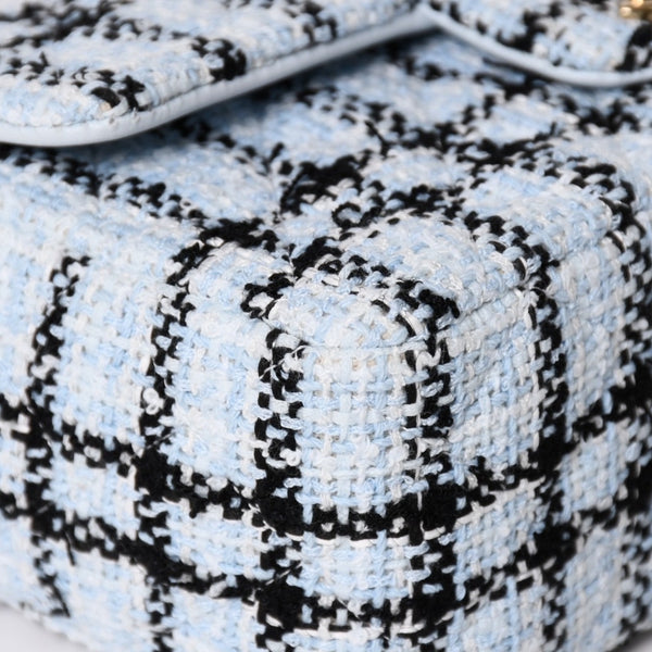 新品未使用 CHANEL シャネル ミニマトラッセ20 Sフラップ Sチェーンショルダーバッグ ココマーク ツイード ブルー系 中古 4a004416