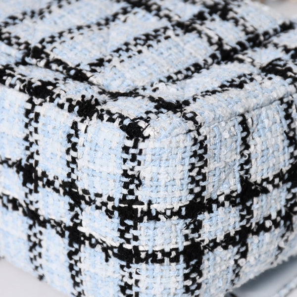 新品未使用 CHANEL シャネル ミニマトラッセ20 Sフラップ Sチェーンショルダーバッグ ココマーク ツイード ブルー系 中古 4a004416