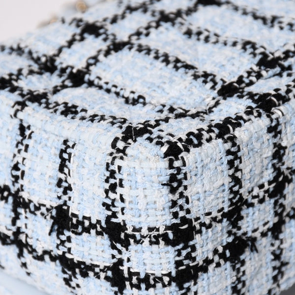 新品未使用 CHANEL シャネル ミニマトラッセ20 Sフラップ Sチェーンショルダーバッグ ココマーク ツイード ブルー系 中古 4a004416