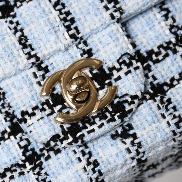 新品未使用 CHANEL シャネル ミニマトラッセ20 Sフラップ Sチェーンショルダーバッグ ココマーク ツイード ブルー系 中古 4a004416