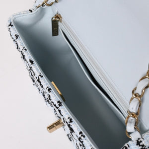 新品未使用 CHANEL シャネル ミニマトラッセ20 Sフラップ Sチェーンショルダーバッグ ココマーク ツイード ブルー系 中古 4a004416