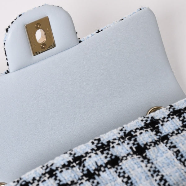 新品未使用 CHANEL シャネル ミニマトラッセ20 Sフラップ Sチェーンショルダーバッグ ココマーク ツイード ブルー系 中古 4a004416