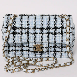 新品未使用 CHANEL シャネル ミニマトラッセ20 Sフラップ Sチェーンショルダーバッグ ココマーク ツイード ブルー系 中古 4a004416